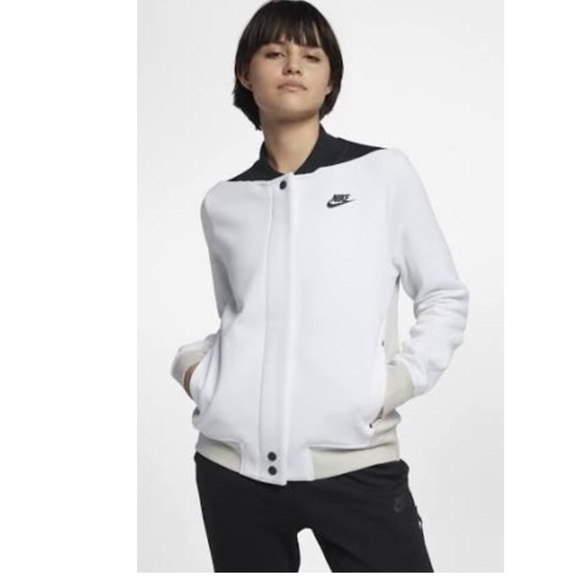 Nike Tech Fleece Destroyer Jacket Sweatshirt Bomber White Beige Black Medium - Picture 2 of 12